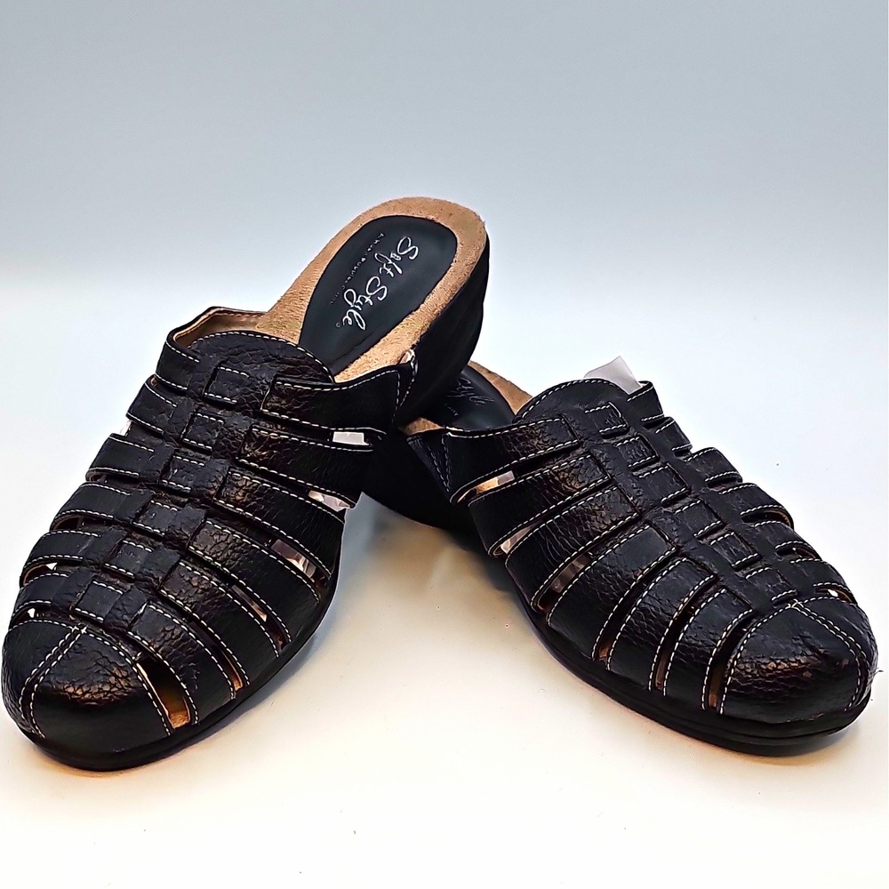 Soft Style Womens Black Woven Strappy Wedge Slip-On Sandals Comfort 7M EU 38